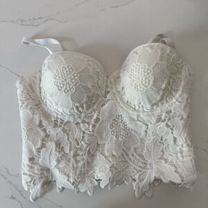 Lace Corset Top White Floral Size M Underwire Coquette Whimsycore  Regencycore